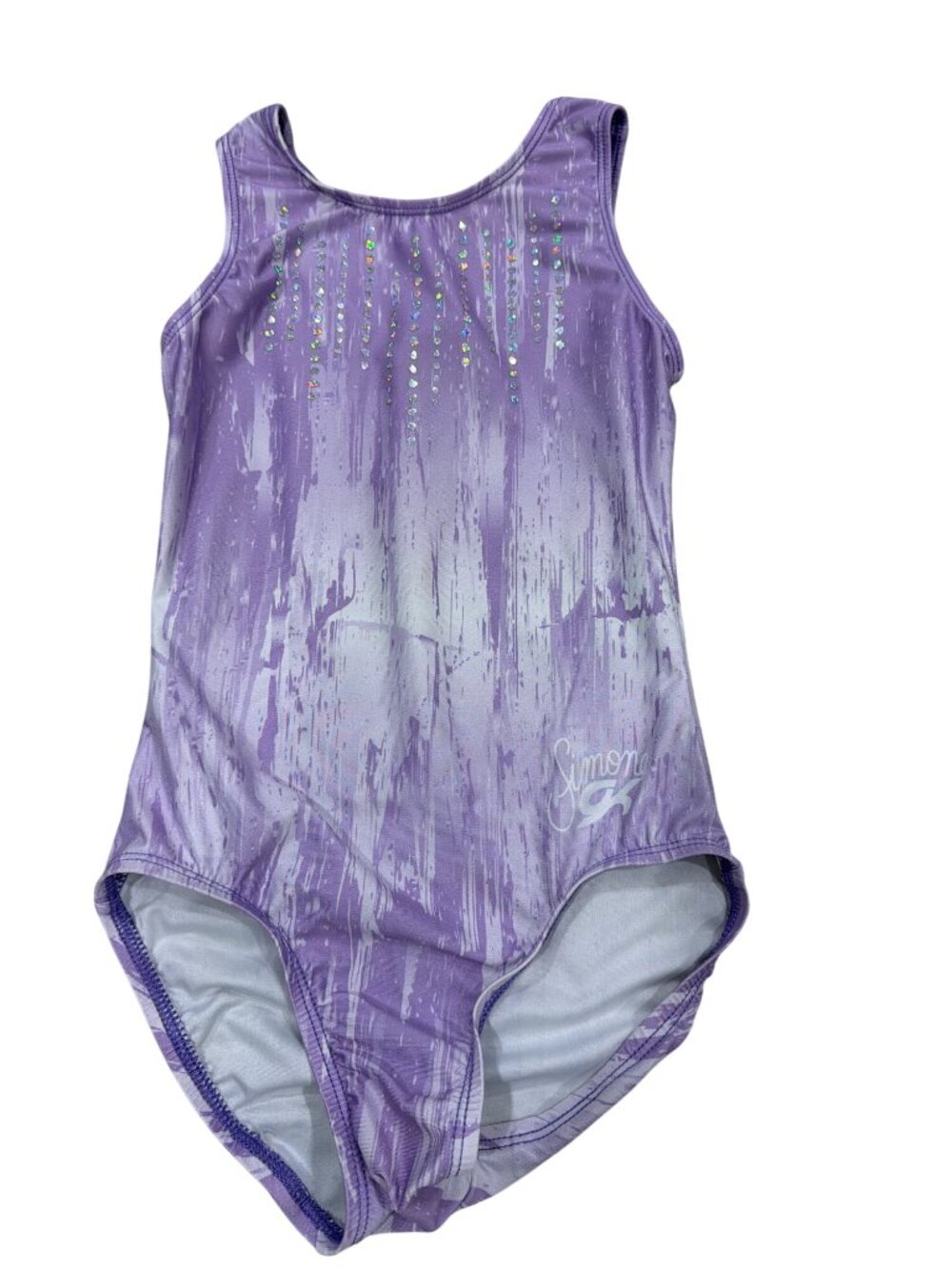 Simone GK Purple Leotard W/ Rhinestone Accents Size CM Shimmer Design For Gymnas